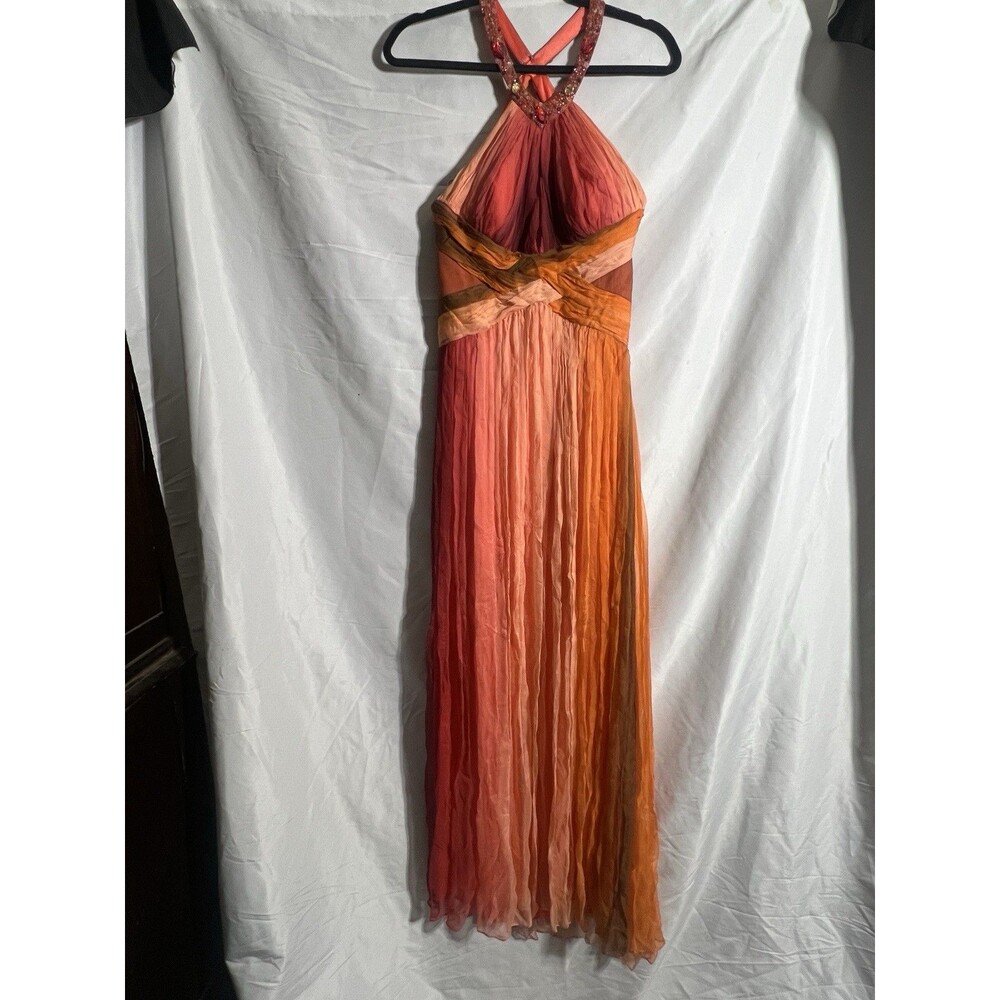 Dave & Johnny Vtg Silk Dress Sz 8 Sunset Ombre Pleated Maxi Ethereal Fairy Prom